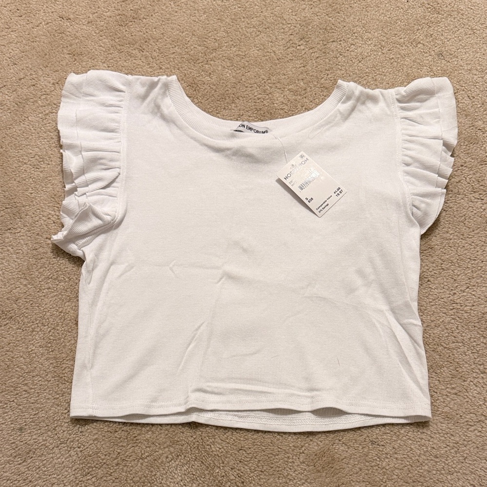 Cotton Emporium White Ruffle Sleeve Top NWT